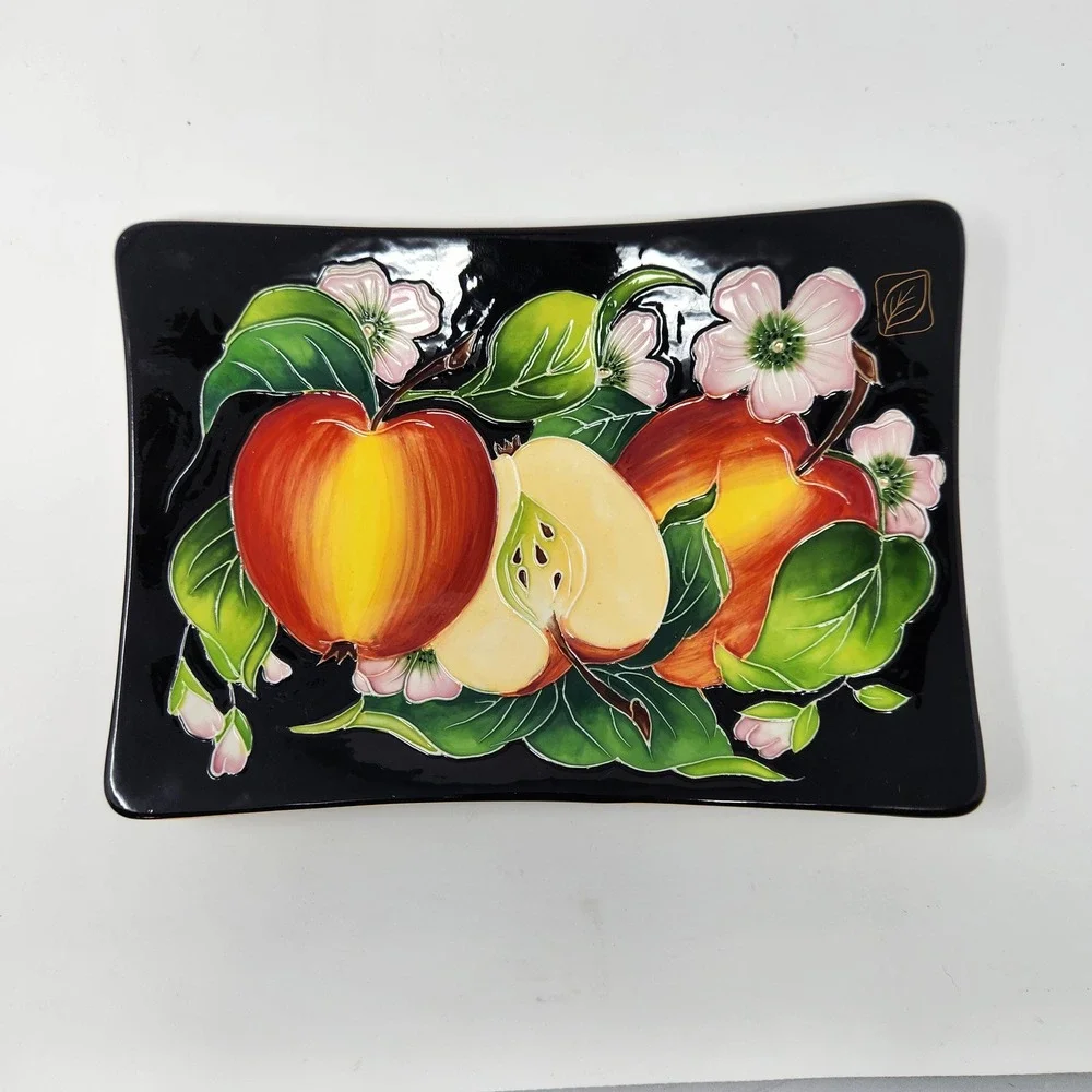 Apples & Apple Blossom Ceramic Tray Dish J. Mccall for Blue Sky Clayworks 2004